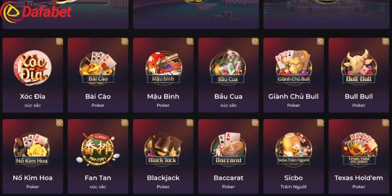 Top game bài hot nhất tại Dafabet